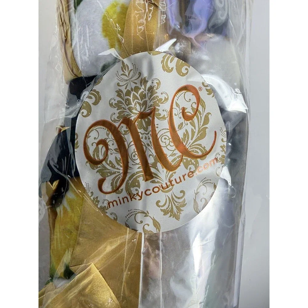 Minky Couture Tween Sunflower Gold White Faux Fur Throw Blanket Soft NWT